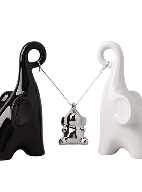 创意餐边柜摆件家居饰品现代简约大象陶瓷酒柜电视柜装饰乔迁礼物