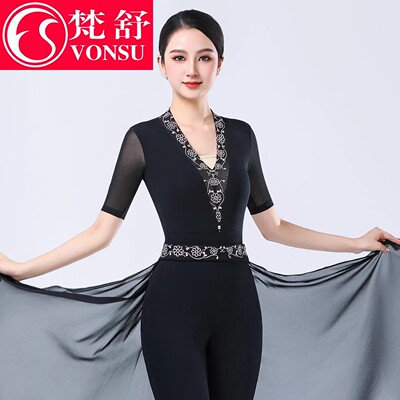 梵舒26年新款形体礼仪训练导师服黑色中袖走秀气质高级感仪态练习