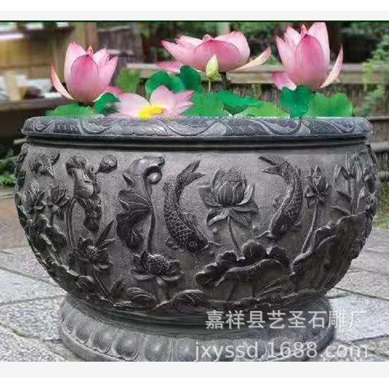 厂家低价直销石雕鱼缸水缸石雕花盆青石仿古石雕作品庭院摆件
