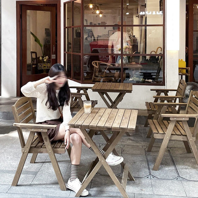 网红咖啡店户外露天外摆桌椅组合可折叠奶茶店桌子椅子套装小方桌