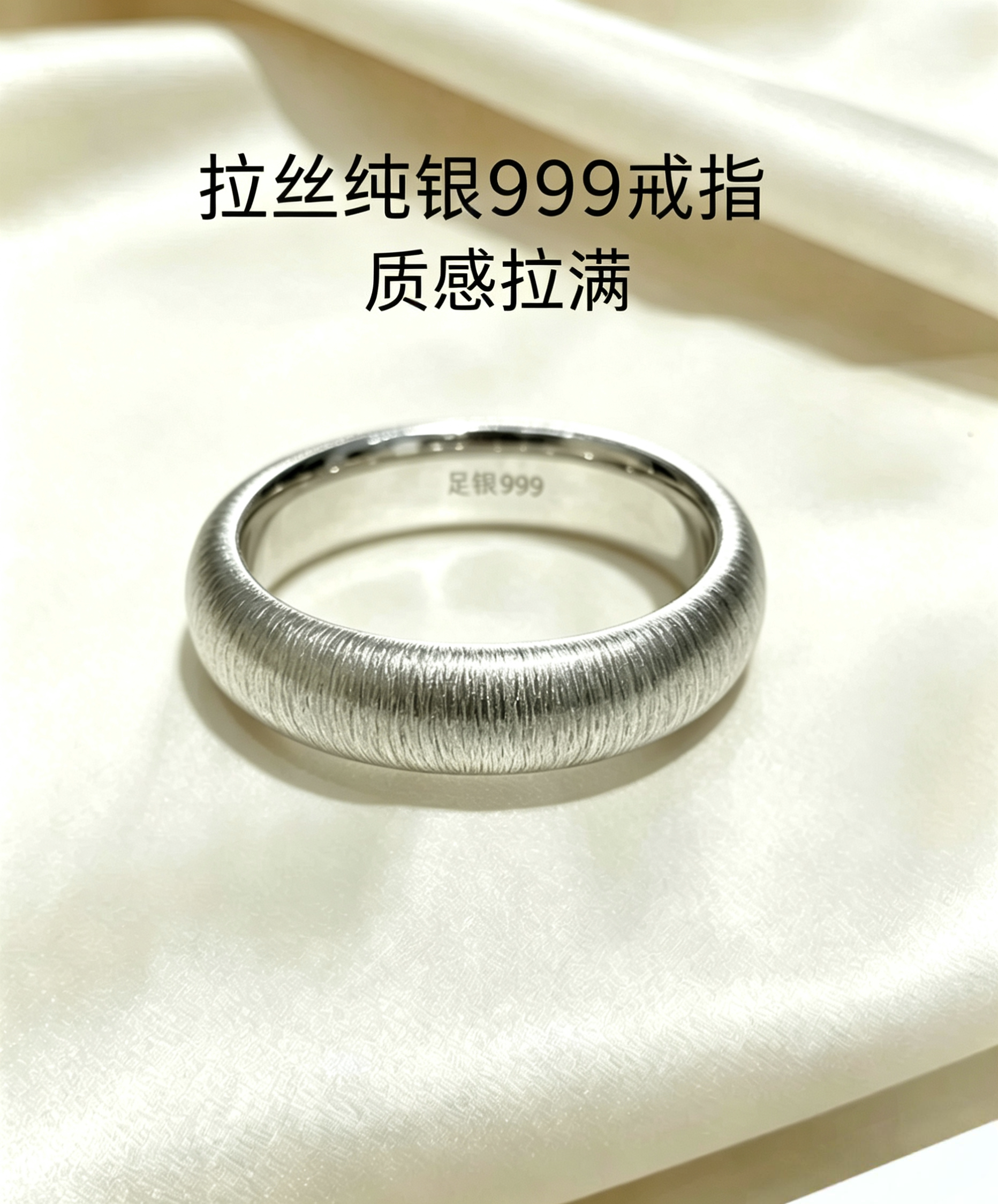 999纯银拉丝戒指泥鳅背小众简约闭口纯手工足银男戒女戒限量疯抢