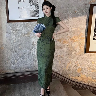 提花EAI气质短袖新中式丹青客连衣裙春旗袍裙改良尧复古夏季一女