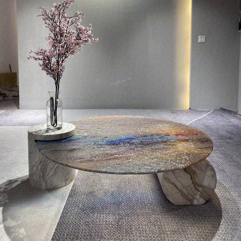 Baxter设计师Verr茶几圆形玻璃彩色意式大理石小户型极简约水波纹