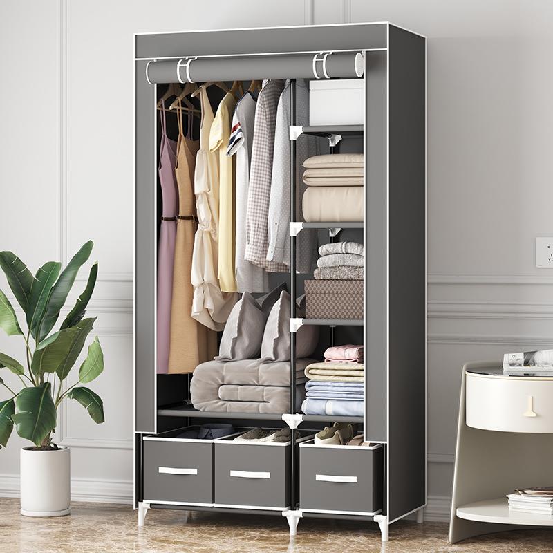 简易衣柜家用卧室大容量衣架外贸结实耐用防尘收纳组装钢管挂衣橱