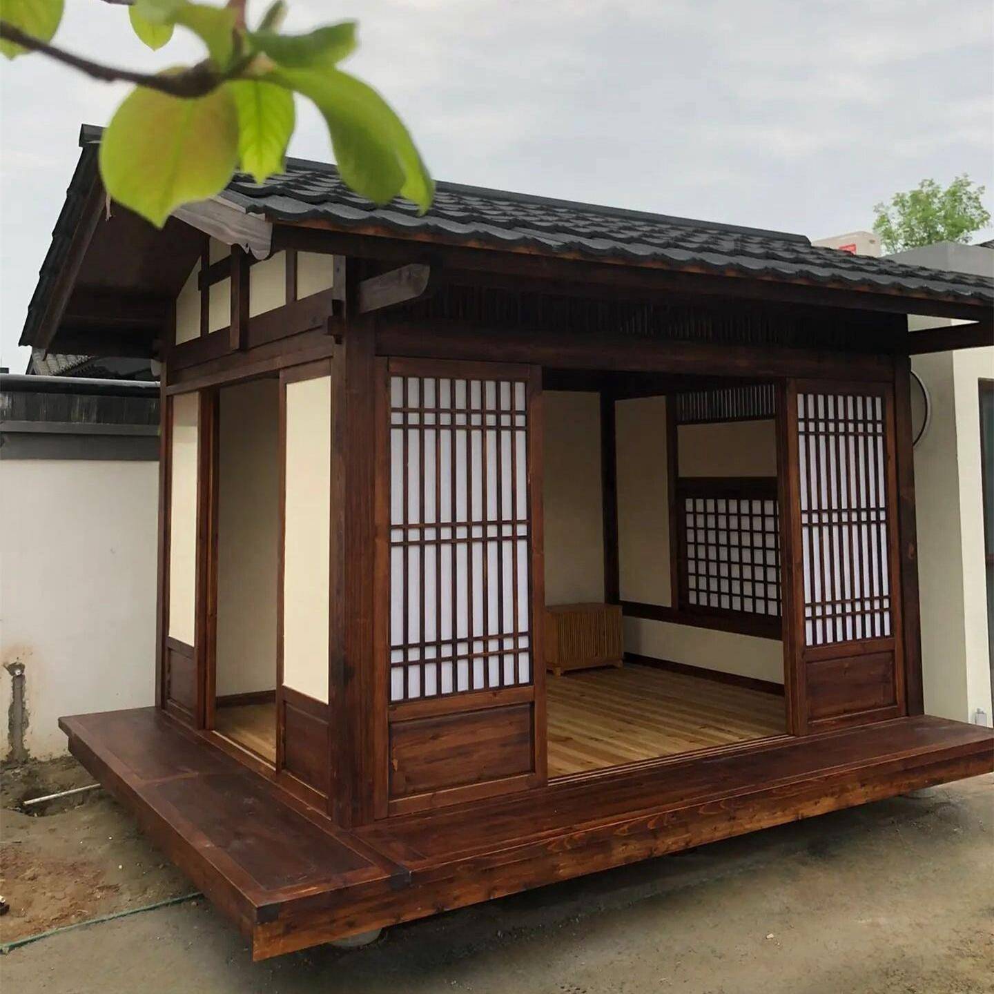 网红中式小木屋户外造景凉亭民宿庭院日式茶室别墅花园装实木房子