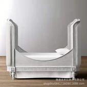 出口外贸美式 乡村实木婴儿童实木床复古做旧雕花白色儿童软包床