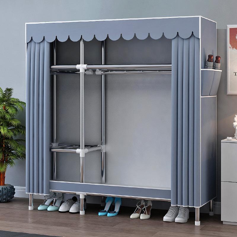 简易衣柜钢管布加加固卧室组装家用衣橱出租房挂衣收纳架子