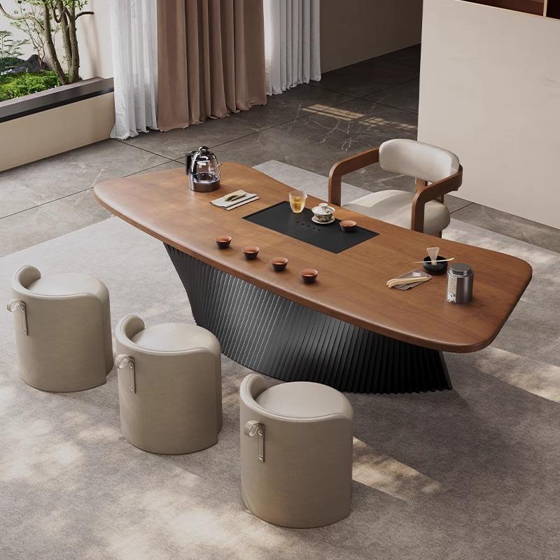 新中式实木茶桌茶座椅一套设计师弧形茶台泡茶一体大板阳台泡茶桌