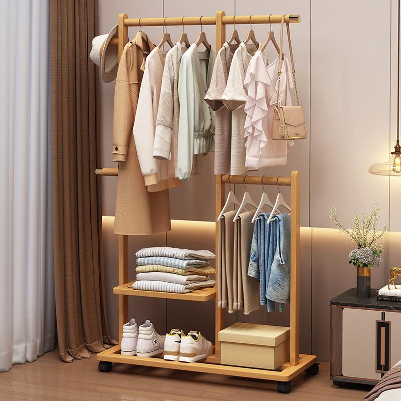 简易衣帽架一件起批落地卧室挂衣架家用简约带轮可移动晒凉衣架子