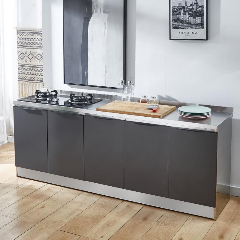 简易橱柜家用不锈钢储物柜碗柜灶台柜一体农村经济型厨房