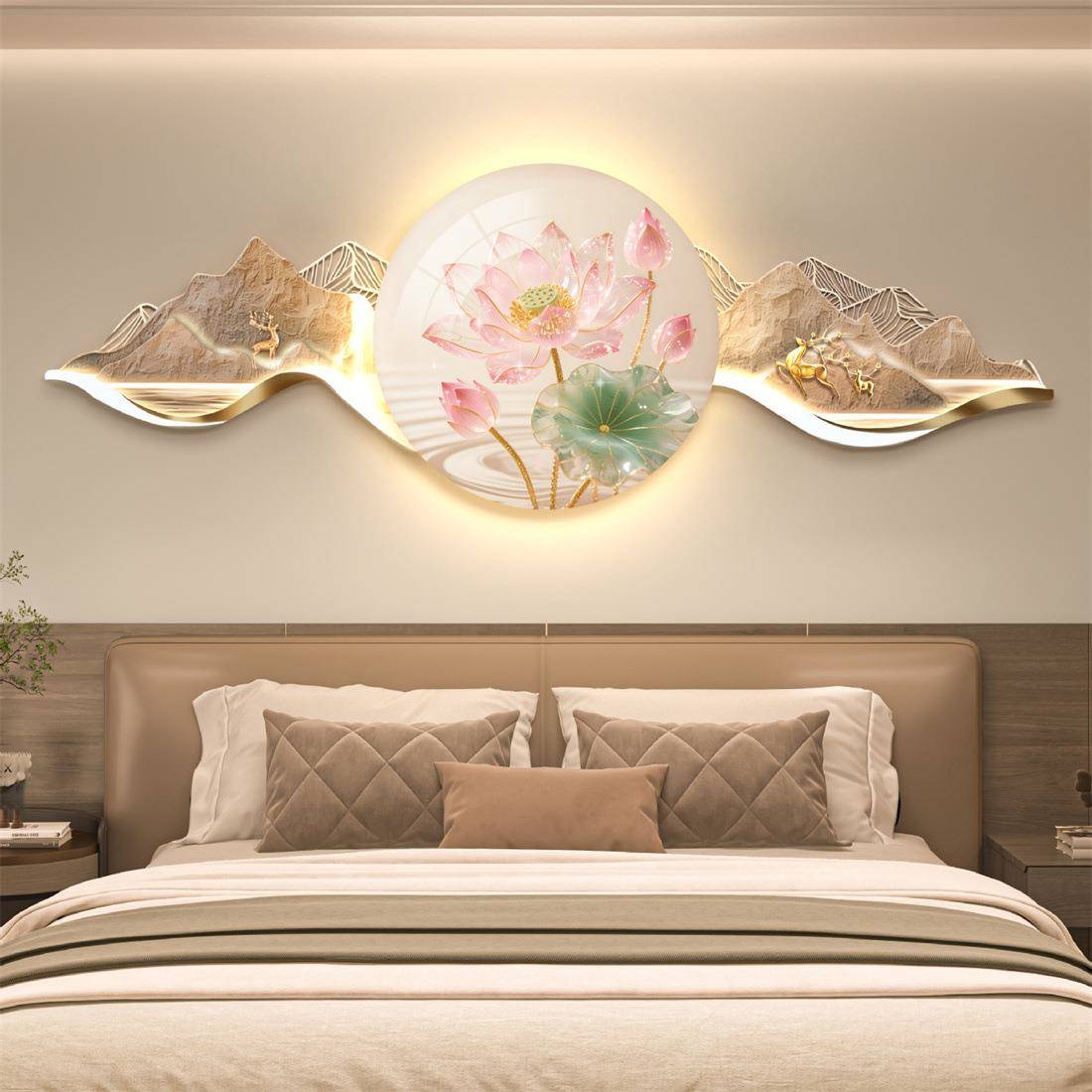 现代轻奢灯画背有靠山卧室装饰画新中式大气山水高级感挂画