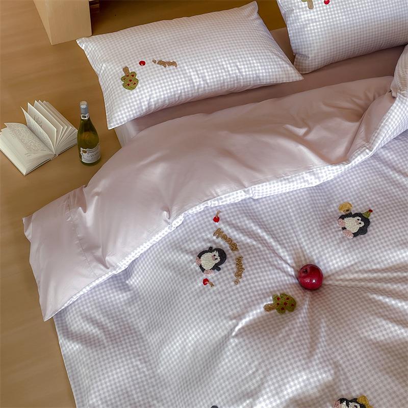 舒尊客||A类可爱风贡缎长绒棉四件套纯棉刺绣床上被套水洗棉亲肤