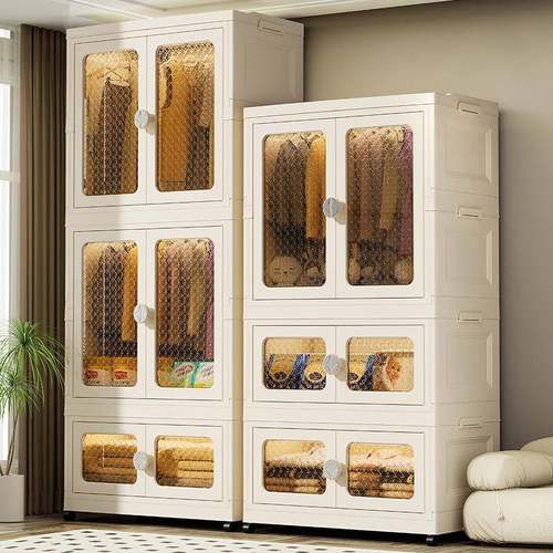 657585cm免安装收纳柜多层整理柜家用折叠收纳箱双开门宝宝衣柜