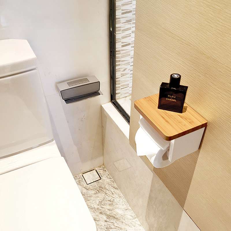 扶手收纳熙架器打孔免带厕所置物架楠竹双唐纸巾盒卫生间卷纸纸巾