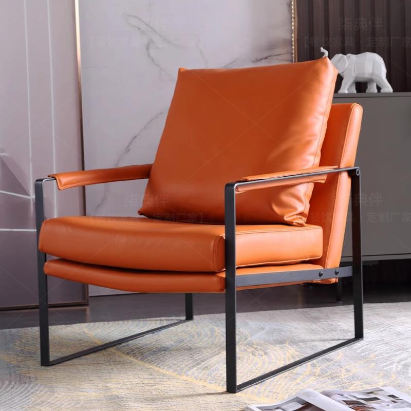 单人沙发铁艺简约客厅阳台卧室接待科技布懒人意式休闲极简皮椅子