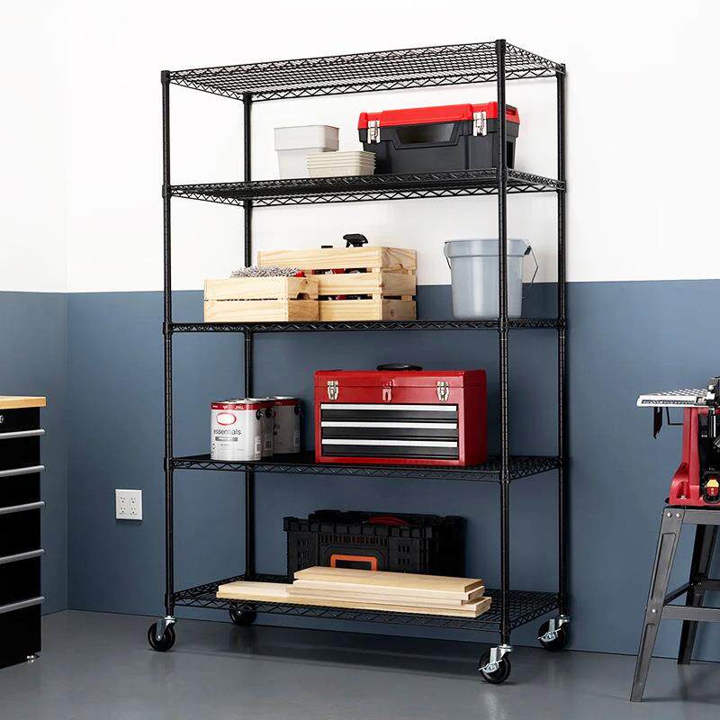 现代简易欧美风格经济实用长方形高承重可移动黑色喷粉仓储货架