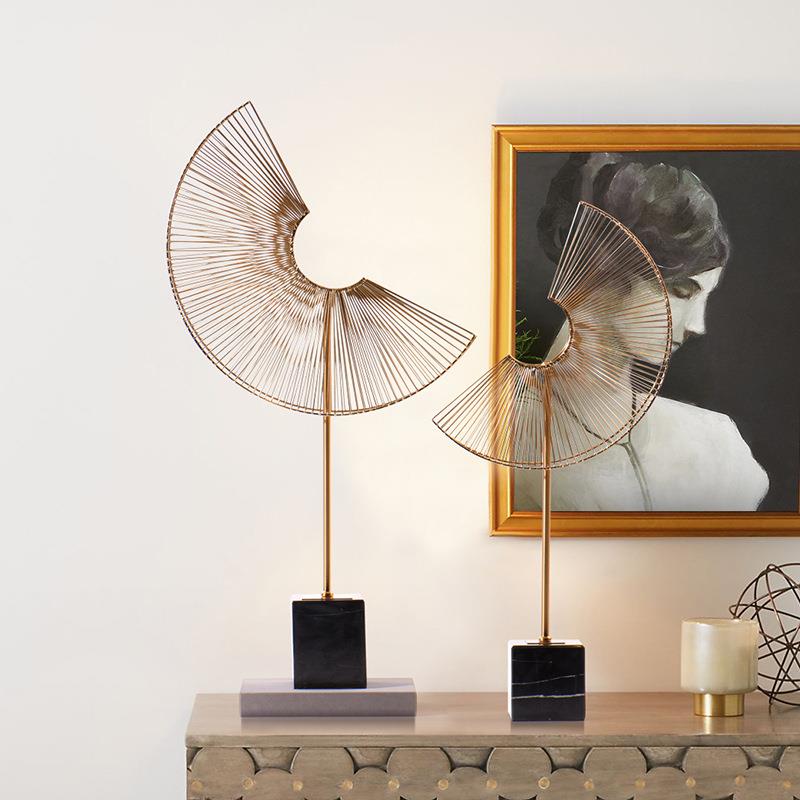 欧式创意金属底座扇子电镀五金工艺品金属客厅样板房别墅软装饰品