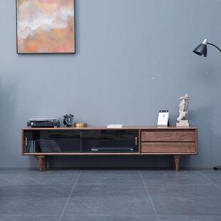 北欧黑胡桃木实木电视柜原木视听柜小户型客厅家具茶几多功能极简