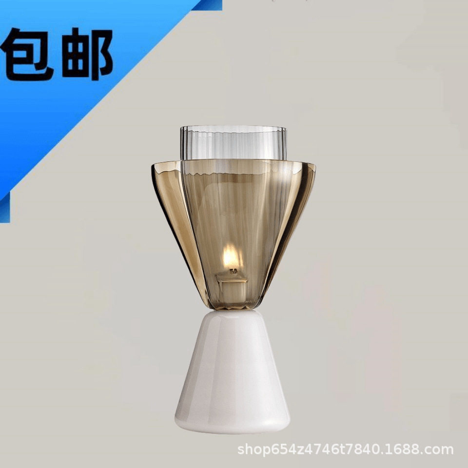 后现代卧室台灯客厅创意艺术酒杯型玻璃大理石样板房轻奢小台灯