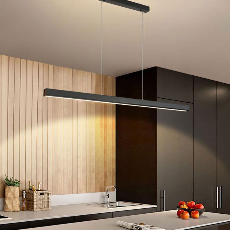 北欧极简一字餐厅吊灯现代简约长条办公室餐桌饭厅吧台胡桃木灯具