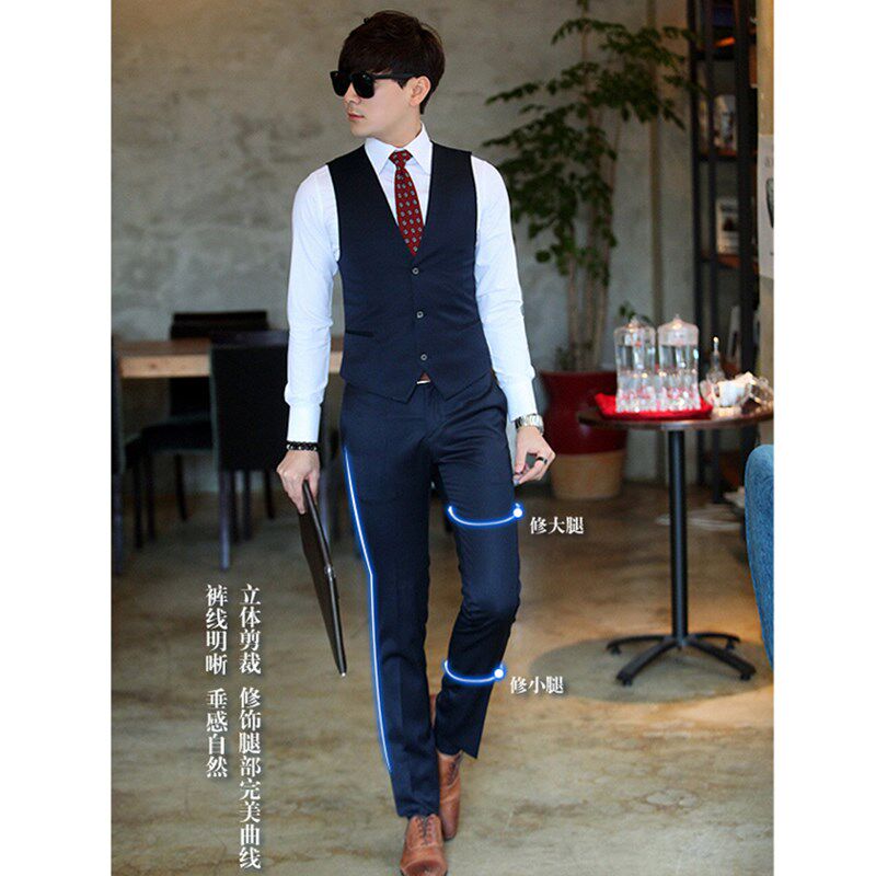 男士修身西装纸样11实物 马甲西裤3件套制衣样板缝纫图纸版型