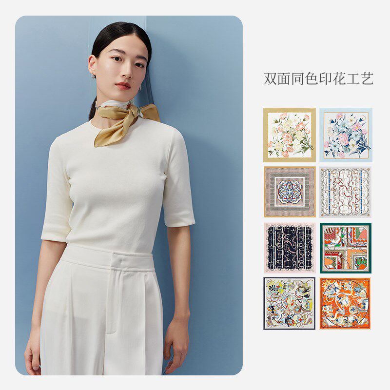 万事利100%桑蚕丝真丝丝巾女丝绸披肩63cm方巾送妈妈情人节礼物