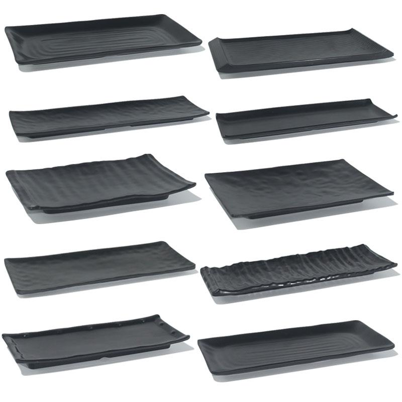 黑色密胺餐具瓷火锅店牛肉专用长条盘子塑料饭店烧烤店盘子商用