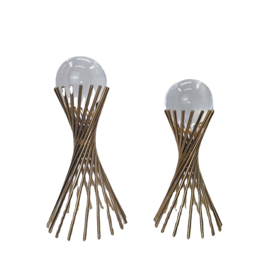 式现代家居意金属小蛮腰水晶球创摆件欧书房样房桌板面金属装-饰