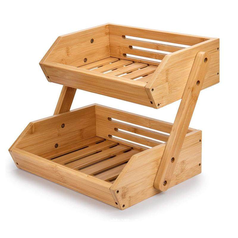 现货竹制两层水果篮碗碟收纳架厨房台面蔬菜面包置物整理架子,收纳整理,书桌收纳置物架,淘宝优惠券,粉丝福利购,淘宝优惠卷