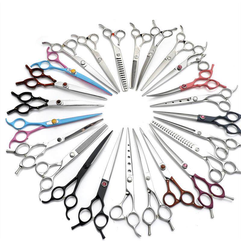 木头手柄高档宠物美容剪刀修毛狗狗剪子专业直剪弯剪7寸工具套装