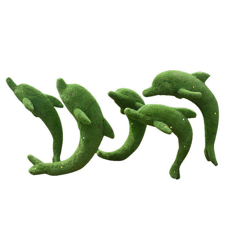 户外仿真绿植草皮植绒海豚雕塑玻璃钢动物摆件公园景观小区装饰品