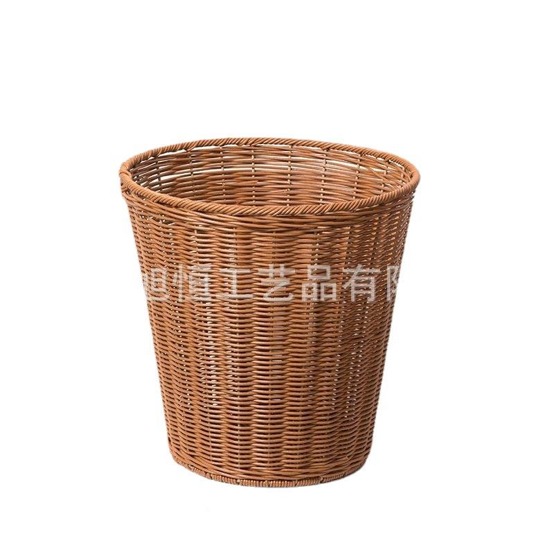 料藤编衣服收纳用厨用垃圾桶无盖废纸XH22-185篓圆形塑篮子酒家店