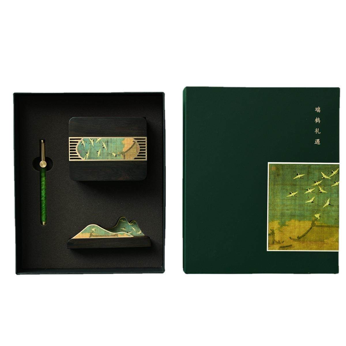 中国风红木制桌面收纳装饰摆件高档商务办公会议礼品瑞鹤笔筒套装