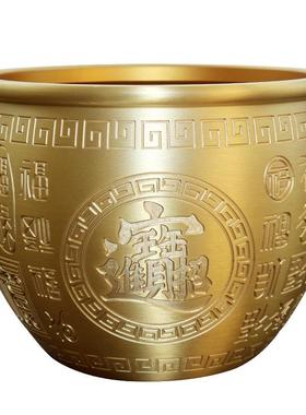 聚财招财百福铜缸家用创件意摆纯黄铜米招财KES聚财工艺品纯聚宝