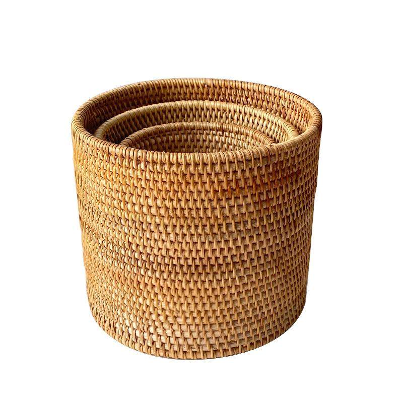 藤条手工编织茶几桌面书画桶客厅卧室书房文房四宝收纳画桶垃圾桶