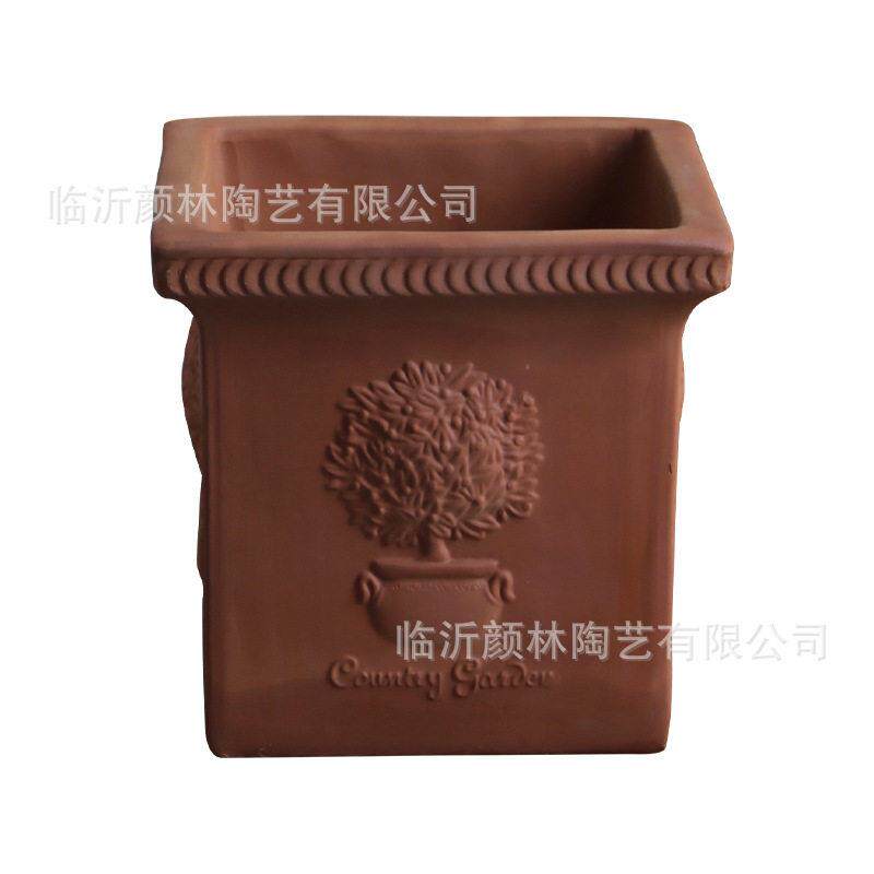 方形红陶花盆粗陶透气欧式浮雕盆园林景观造景庭院户外种植花盆田