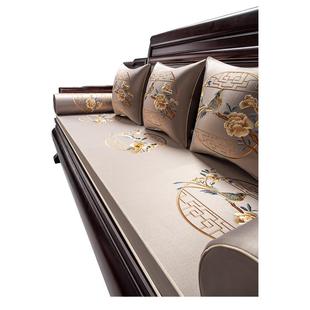 红绵木沙发款坐垫新鸟语花香新中式刺绣抱枕垫垫子海防滑椅实木耐