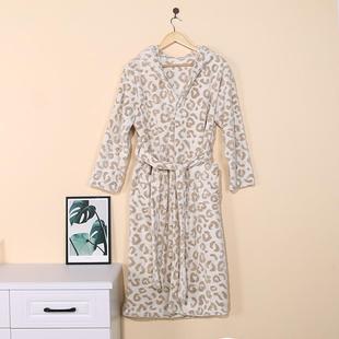 跨境新款 家用珊瑚绒睡袍 家居服套装 提花连帽浴袍女秋冬加厚长款