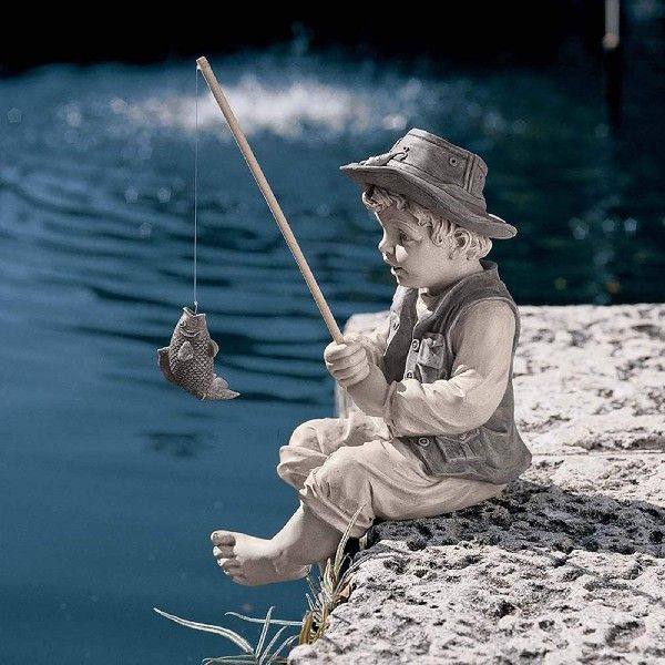 好货Garden Statue Gone Fishing Boy Garden Ornaments Resin图片