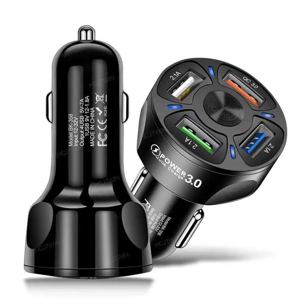 车载充电器快充4USB一拖四点烟器转换插头多功能车充头12-24V通用