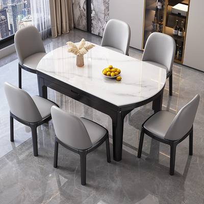 速发大理小餐桌变组合简约可椅圆桌折叠伸缩家用石户型轻奢岩板桌
