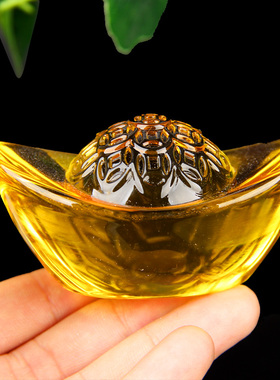 速发K材料黄水宝元晶摆件 铜钱图金款 黄水晶案砖摆件