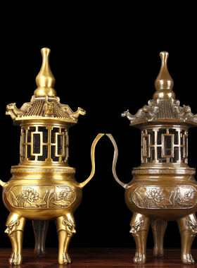 速发铜香炉摆件八铜摆香炉摆件 铜文昌塔炉摆件 铜 龙炉熏件