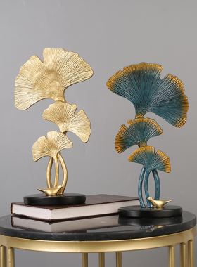 速发新中式银杏叶摆件轻奢高书客厅电置柜装饰品书房档架布视树脂