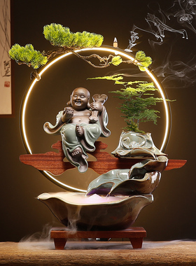 速发新中式创意循环流公软财摆件办水室客厅书房玄关桌面招装开业