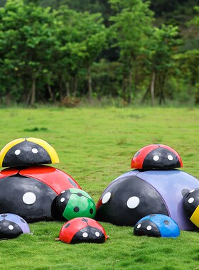 速发户外公园林景观甲摆七星瓢虫玻璃钢雕塑小区草坪儿幼园虫件