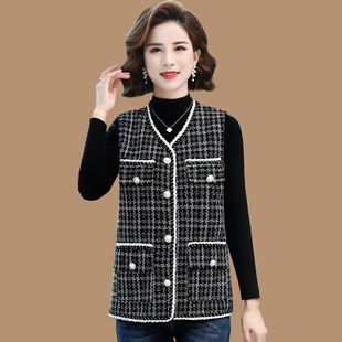 速发2024春新款粗花呢夹甲外穿马版宽松坎肩无袖韩马背心外套