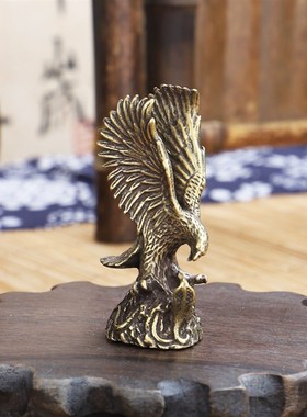 速发大展宏图老鹰实摆件复纯古黄铜家居办公书桌装饰品仿古小心工