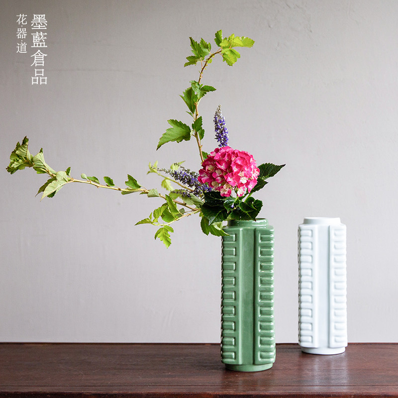 速发墨蓝花器投玉宗瓶花原流道入瓶禅意日式插小花瓶中式插花器皿