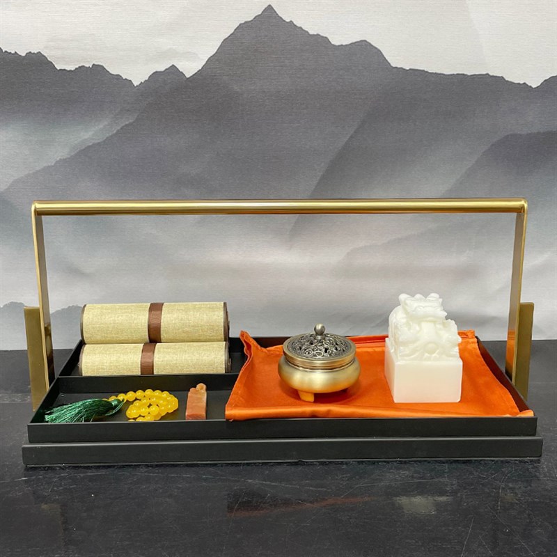 速发新客摆样板房间中厅茶几式件提盒软装饰品金属提篮托盘铁艺摆